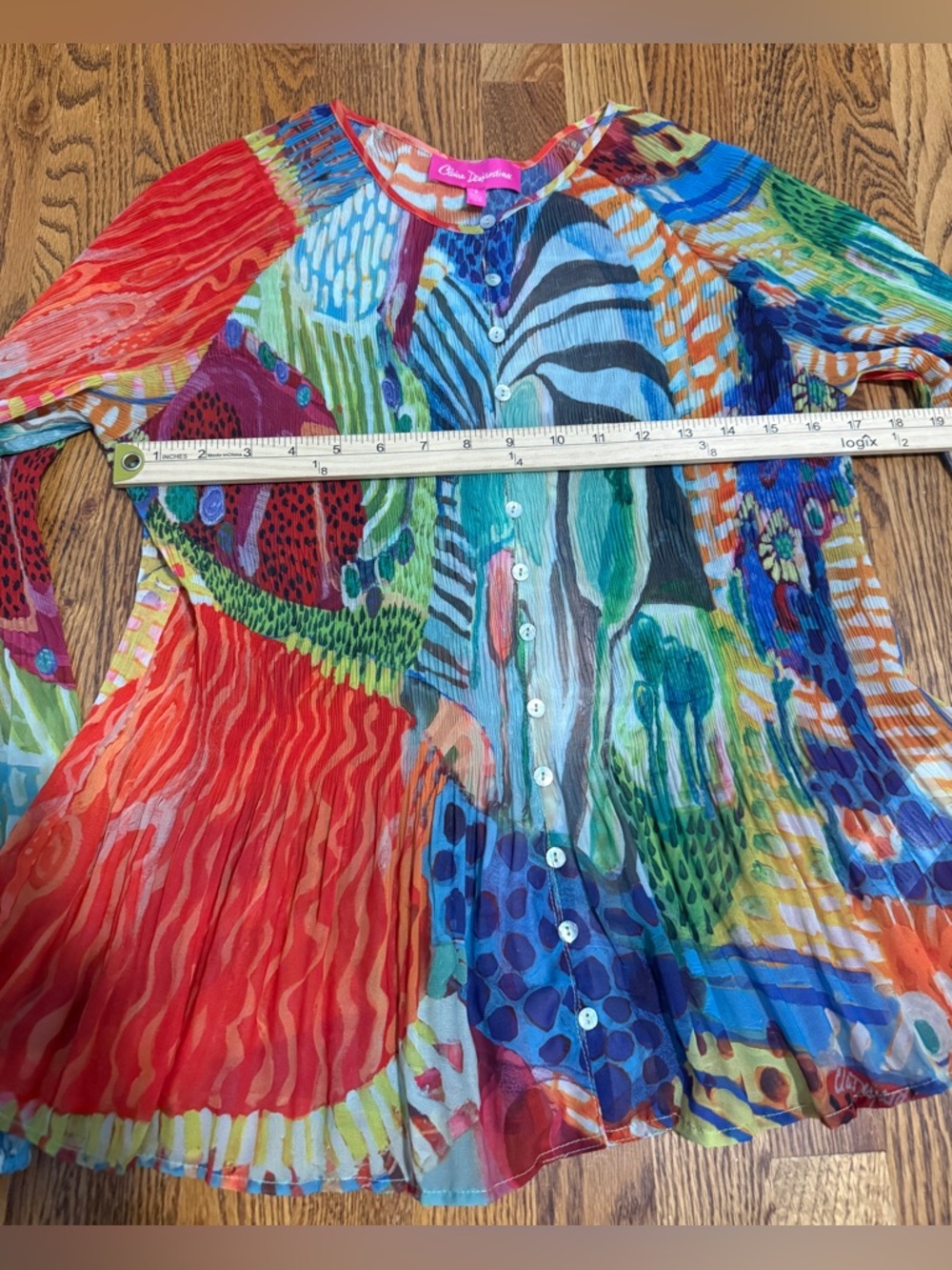Claire Desjardins Colorful Pleated Printed Top Sz S - Picture 7 of 8